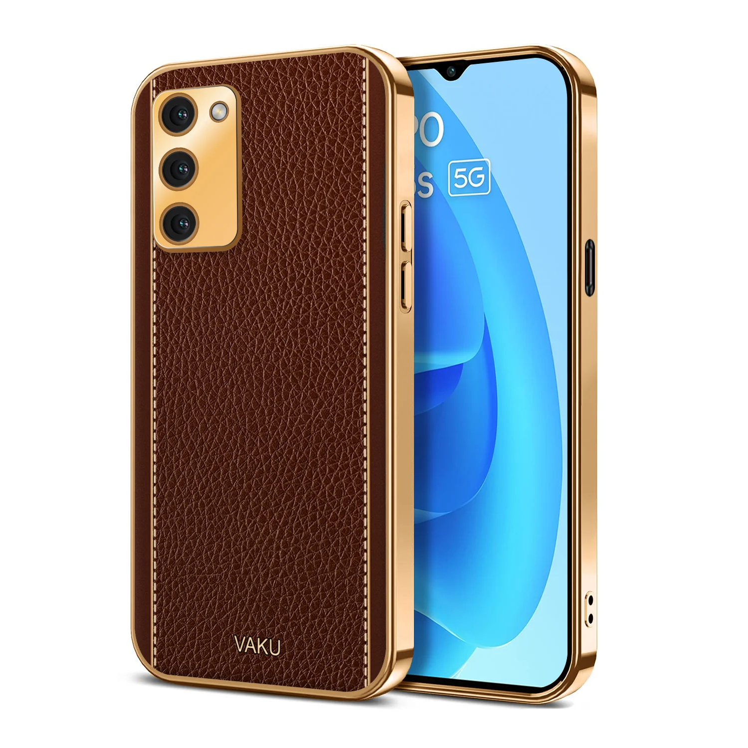 Vaku® Oppo A53s 5G Luxemberg Series Leather Stitched Gold Electroplated Soft TPU Back Cover - Image 5