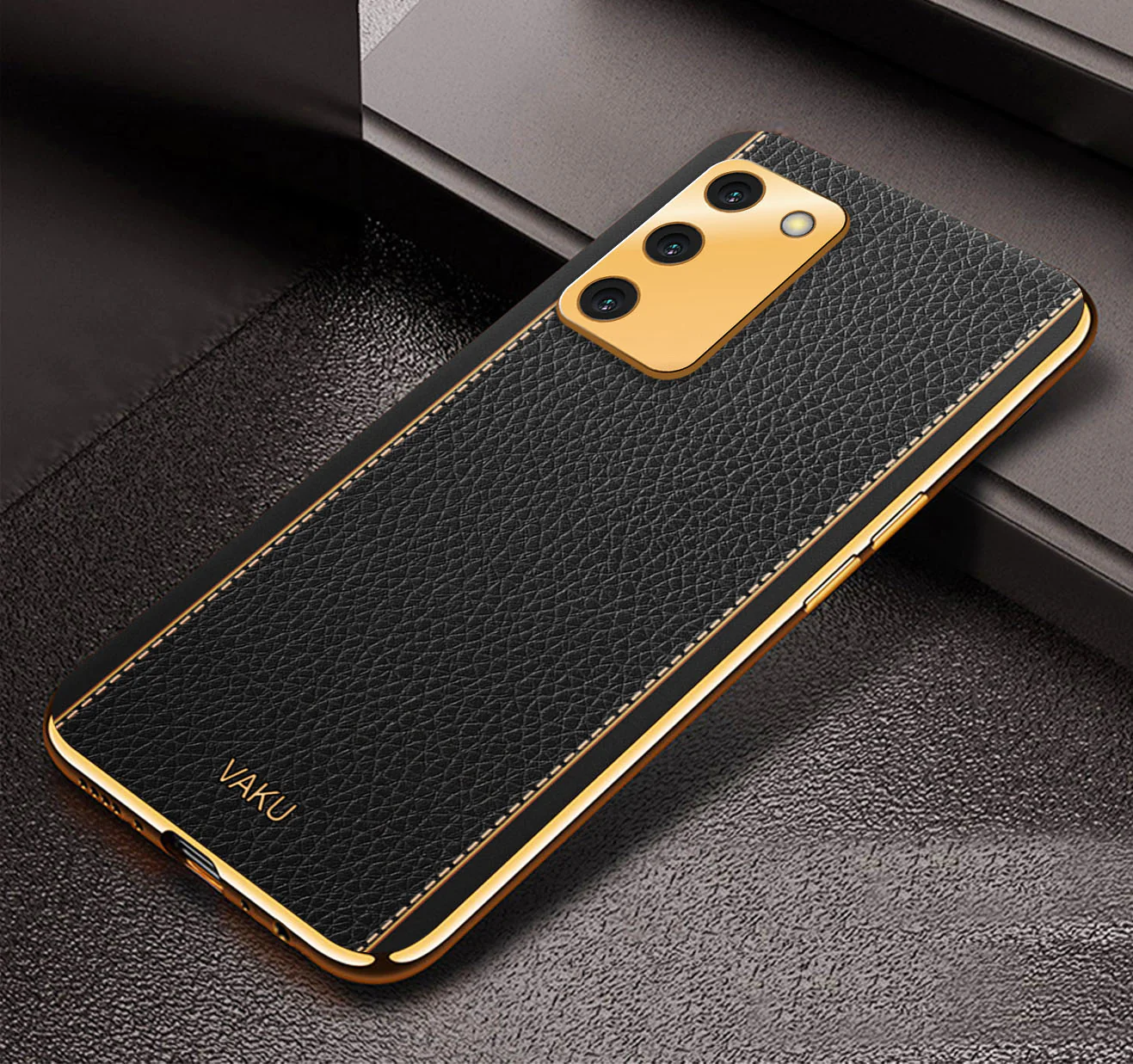 Vaku® Oppo A53s 5G Luxemberg Series Leather Stitched Gold Electroplated Soft TPU Back Cover - Image 7