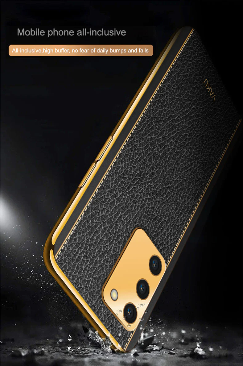 Vaku® Oppo A53s 5G Luxemberg Series Leather Stitched Gold Electroplated Soft TPU Back Cover - Image 9