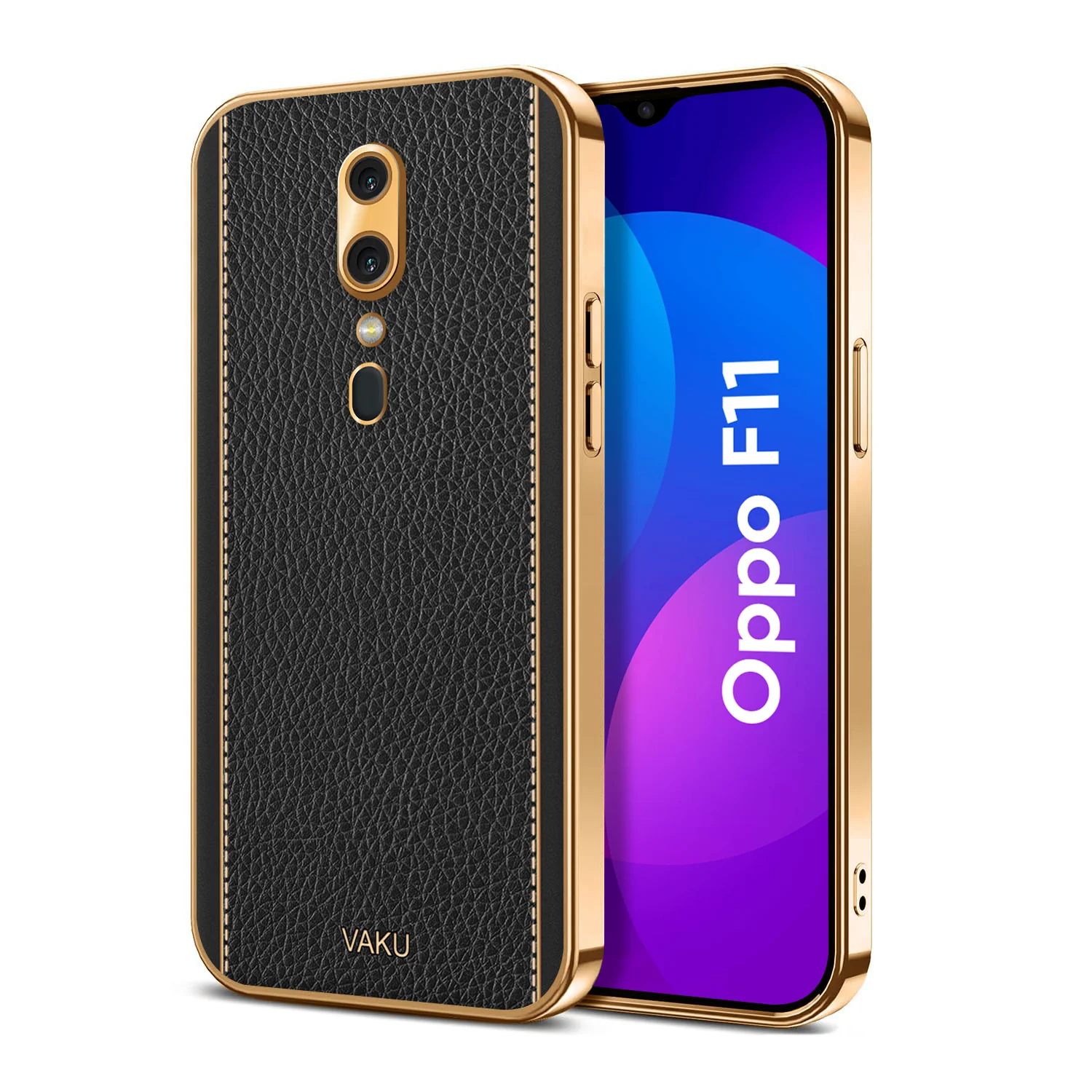 Vaku® Oppo F11 Luxemberg Series Leather Stitched Gold Electroplated Soft TPU Back Cover - Image 10