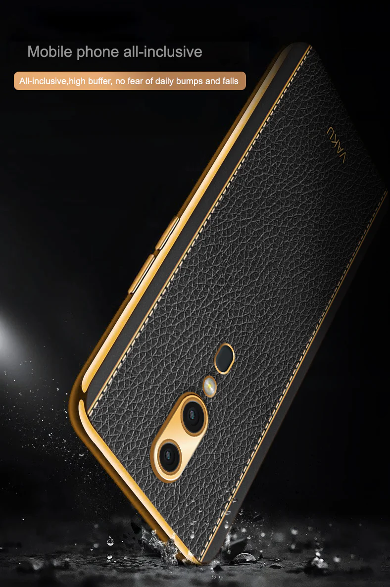 Vaku® Oppo F11 Luxemberg Series Leather Stitched Gold Electroplated Soft TPU Back Cover - Image 14