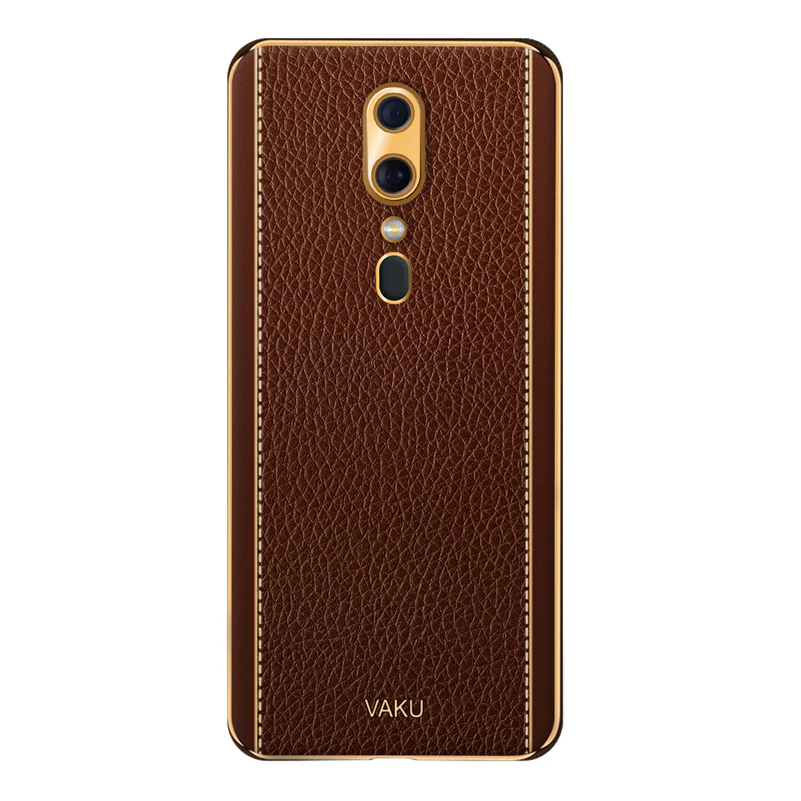 Vaku® Oppo F11 Luxemberg Series Leather Stitched Gold Electroplated Soft TPU Back Cover - Image 16