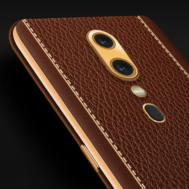 Vaku® Oppo F11 Luxemberg Series Leather Stitched Gold Electroplated Soft TPU Back Cover - Image 2