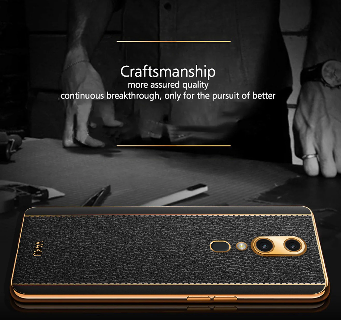 Vaku® Oppo F11 Luxemberg Series Leather Stitched Gold Electroplated Soft TPU Back Cover - Image 3