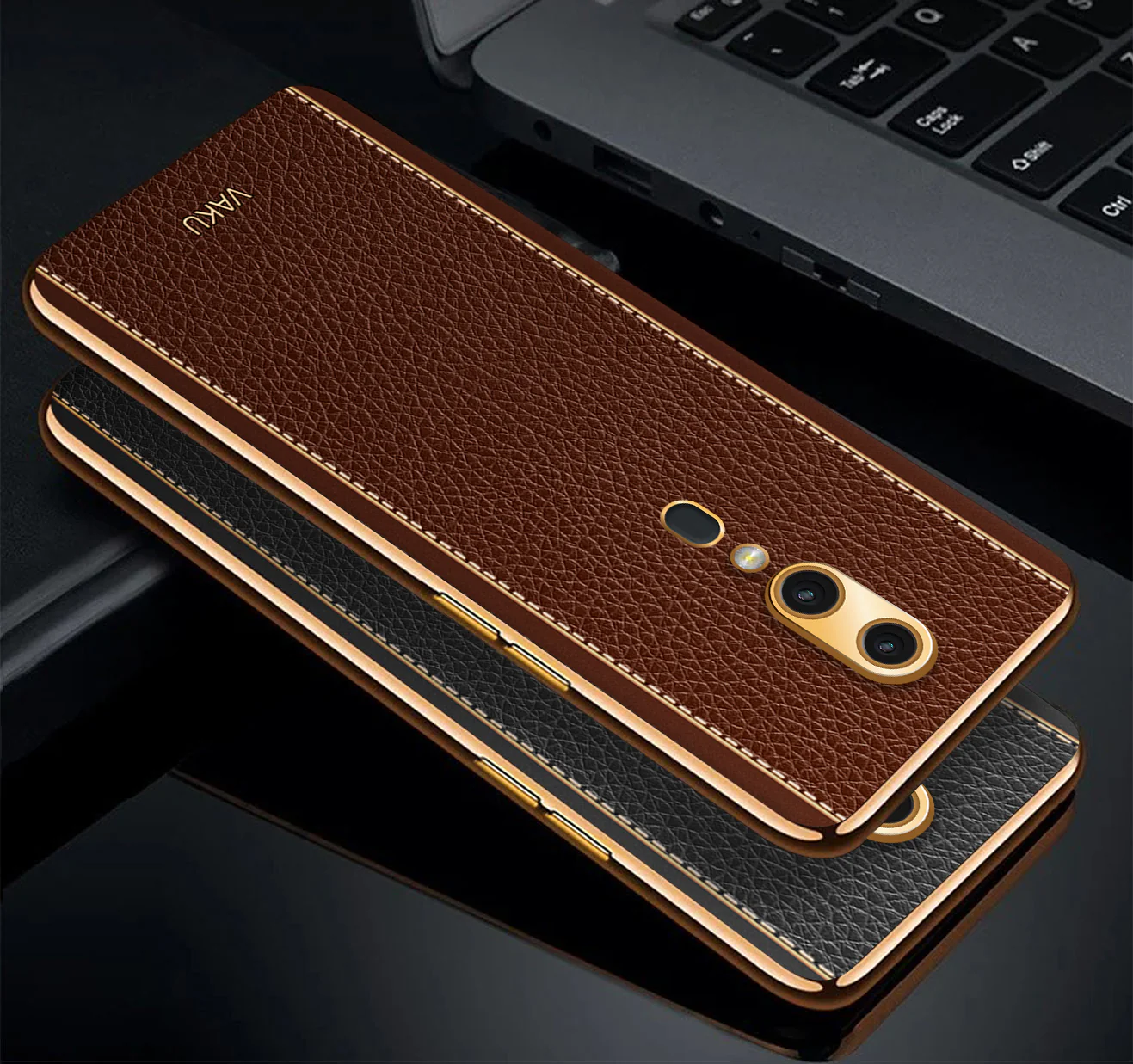 Vaku® Oppo F11 Luxemberg Series Leather Stitched Gold Electroplated Soft TPU Back Cover - Image 7