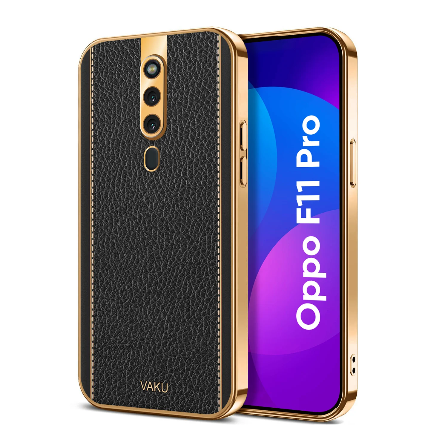 Vaku® Oppo F11 Pro Luxemberg Series Leather Stitched Gold Electroplated Soft TPU Back Cover - Image 10