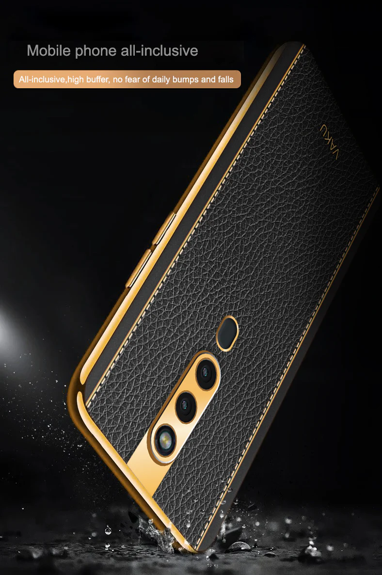 Vaku® Oppo F11 Pro Luxemberg Series Leather Stitched Gold Electroplated Soft TPU Back Cover - Image 12