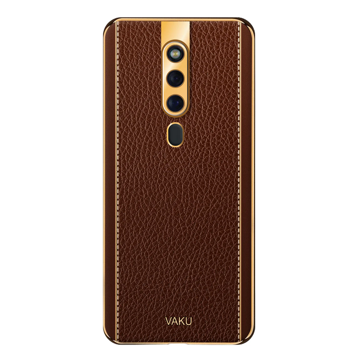 Vaku® Oppo F11 Pro Luxemberg Series Leather Stitched Gold Electroplated Soft TPU Back Cover - Image 14
