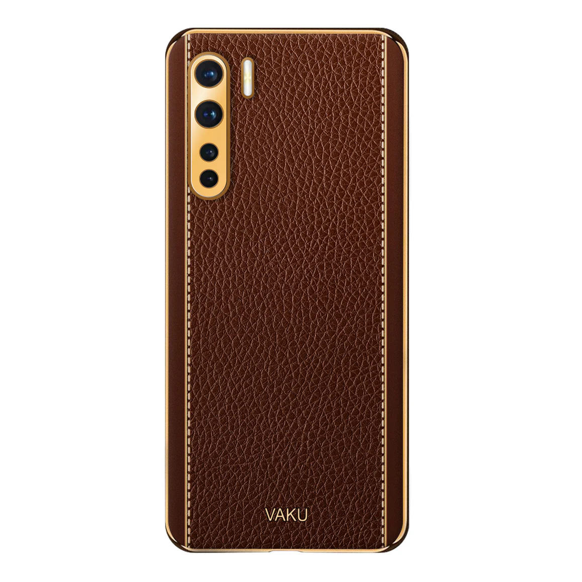 Vaku® Oppo F15 Luxemberg Series Leather Stitched Gold Electroplated Soft TPU Back Cover - Image 14