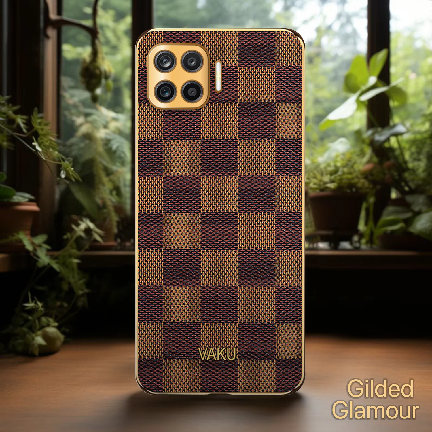 Vaku® Oppo F17 Cheron Leather Electroplated Soft TPU Back Cover - Image 4