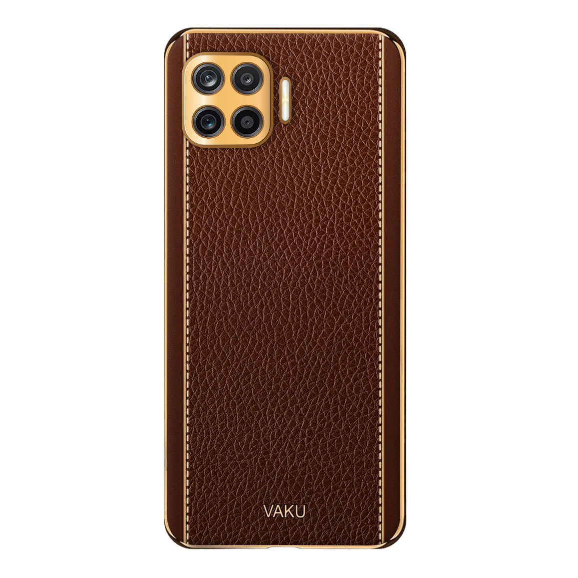 Vaku® Oppo F17 Luxemberg Series Leather Stitched Gold Electroplated Soft TPU Back Cover - Image 13