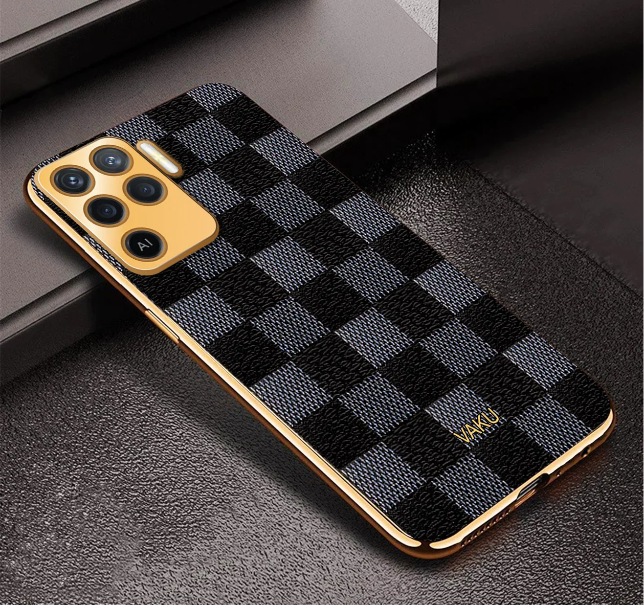 Vaku® Oppo F19 Pro Cheron Leather Electroplated Soft TPU Back Cover - Image 3