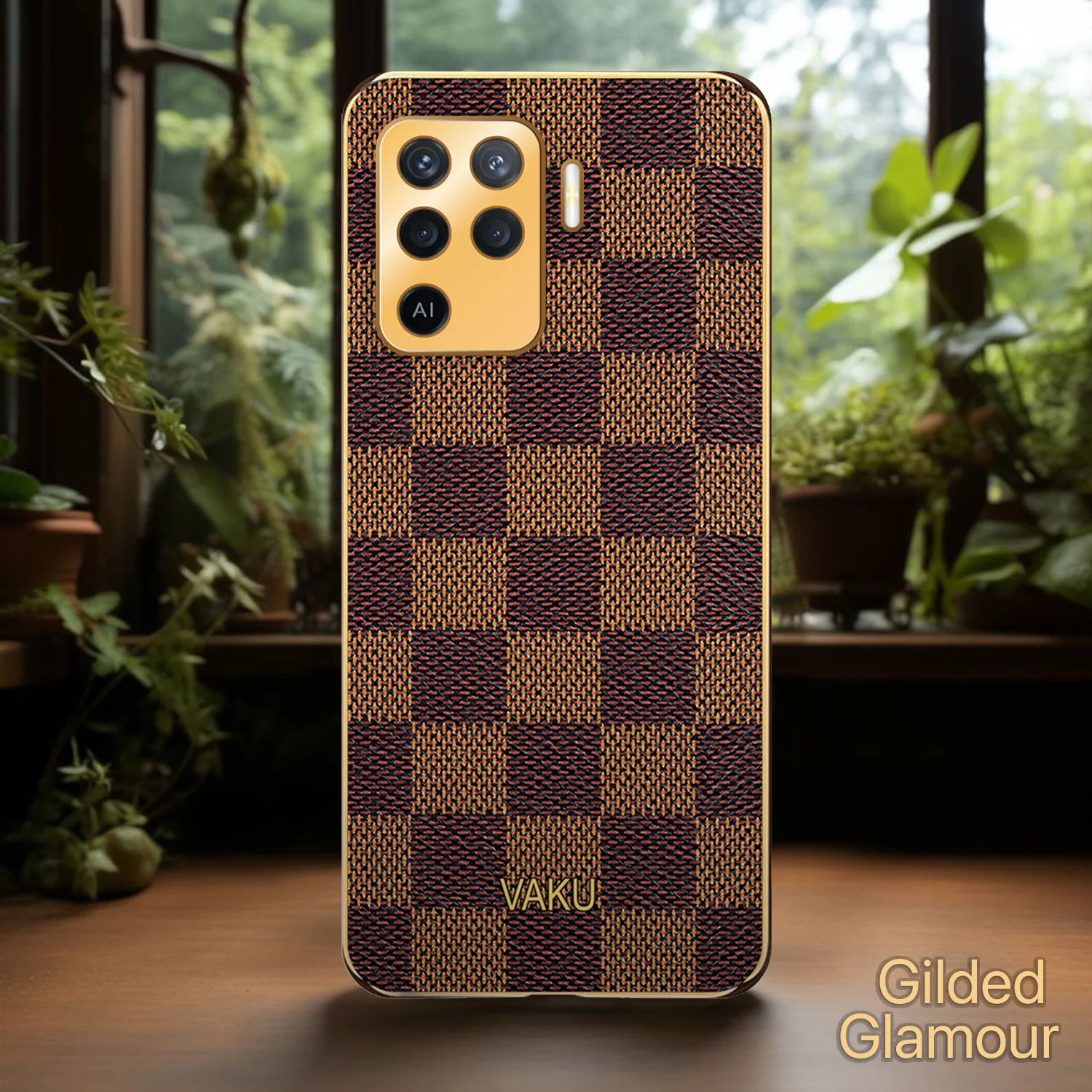 Vaku® Oppo F19 Pro Cheron Leather Electroplated Soft TPU Back Cover - Image 4