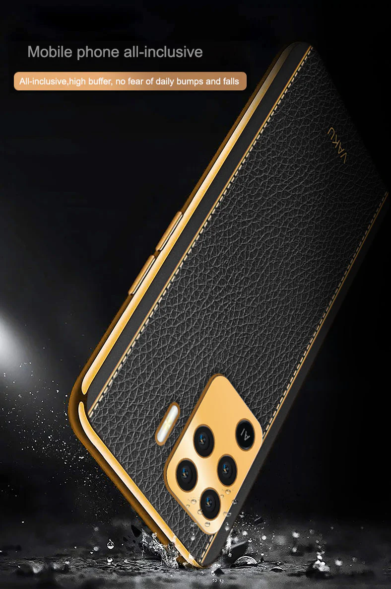 Vaku® Oppo F19 Pro Luxemberg Series Leather Stitched Gold Electroplated Soft TPU Back Cover - Image 12