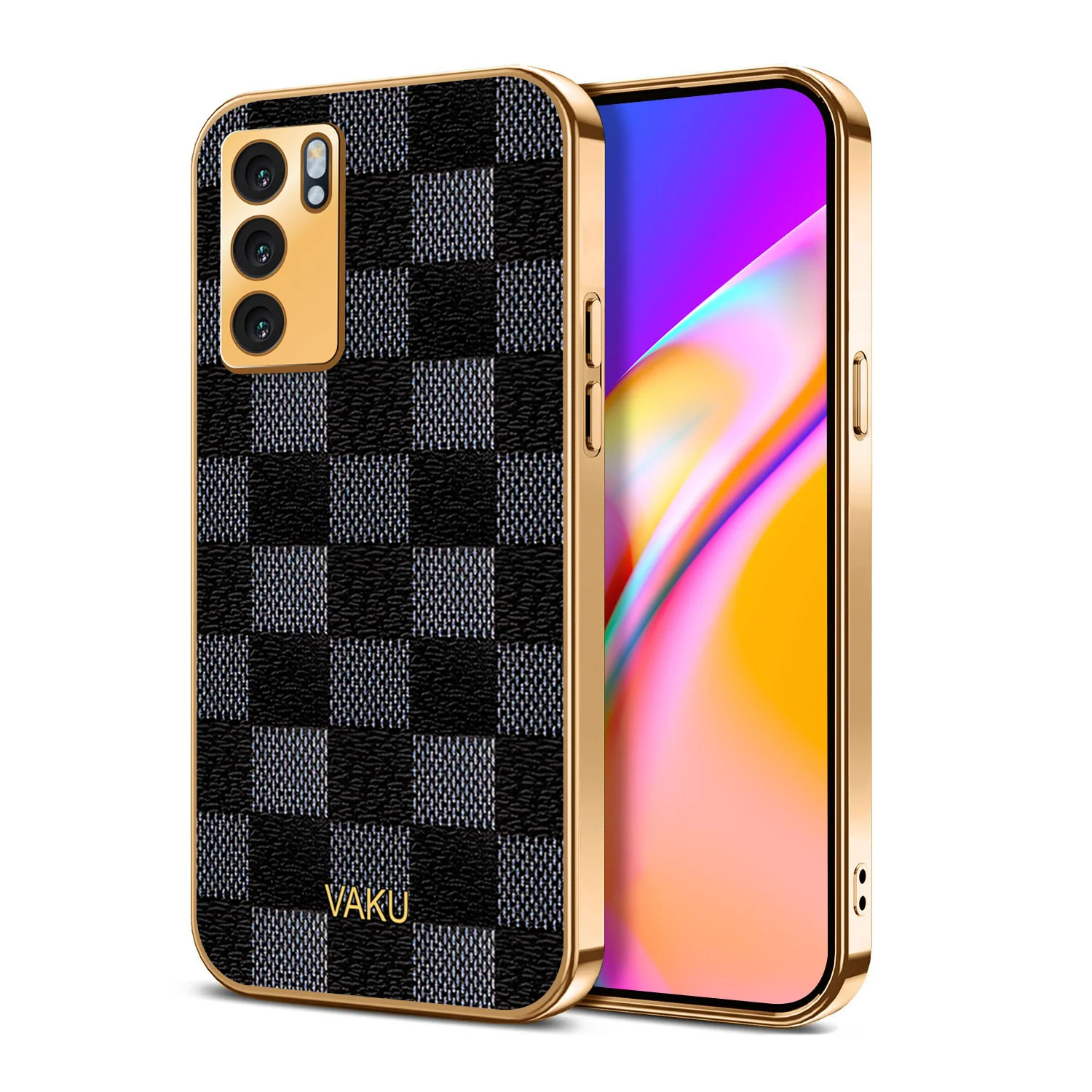 Vaku® Oppo Reno6 5G Cheron Leather Electroplated Soft TPU Back Cover - Image 2