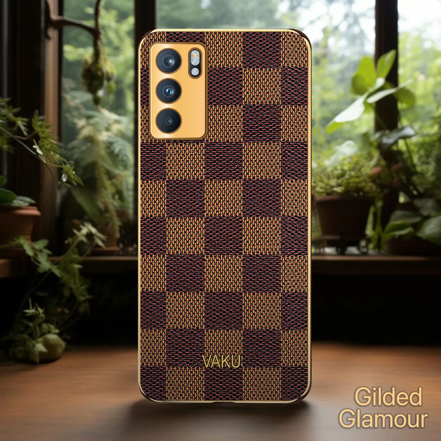 Vaku® Oppo Reno6 5G Cheron Leather Electroplated Soft TPU Back Cover - Image 4