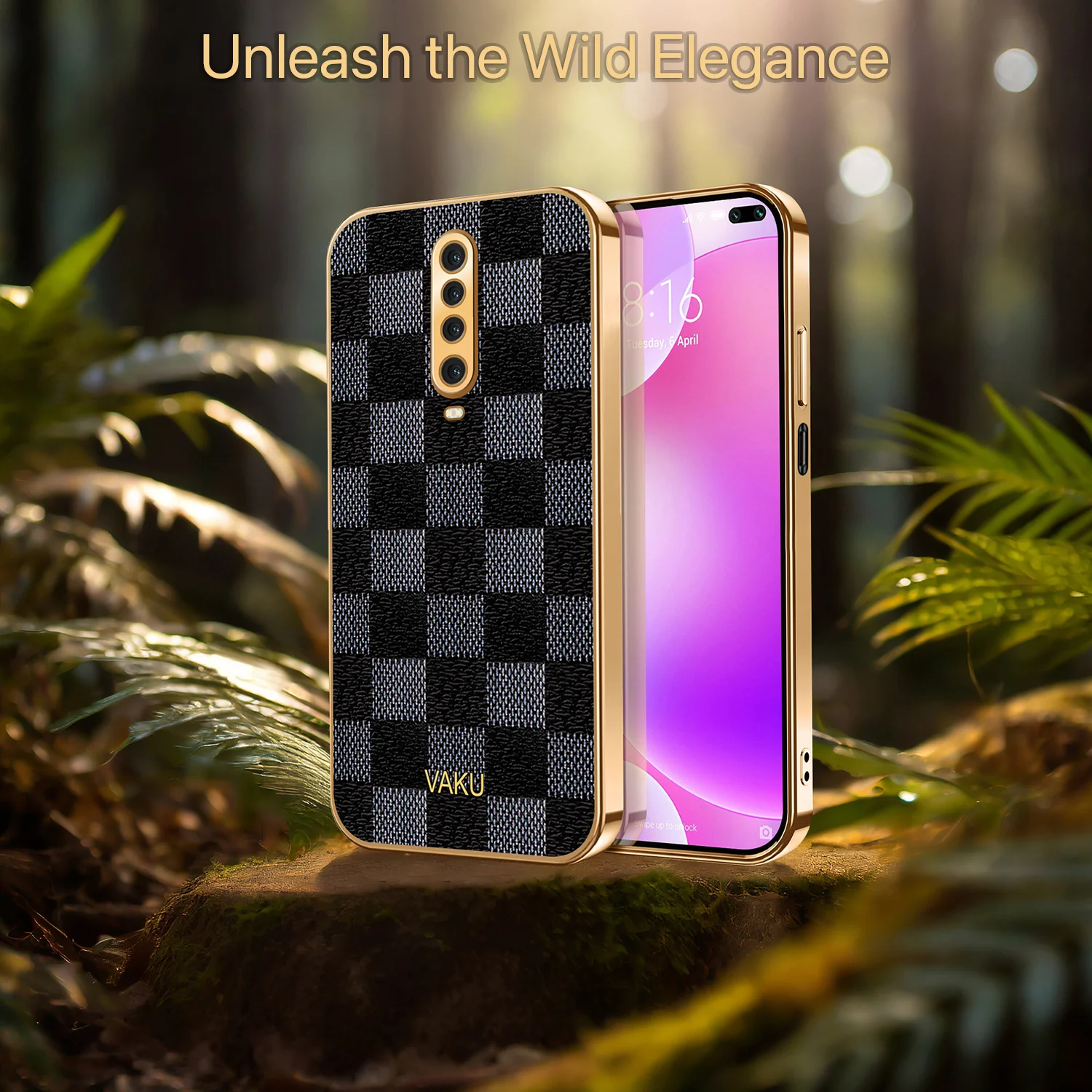Vaku® POCO X2 Cheron Series Leather Stitched Gold Electroplated Soft TPU Back Cover - Image 6