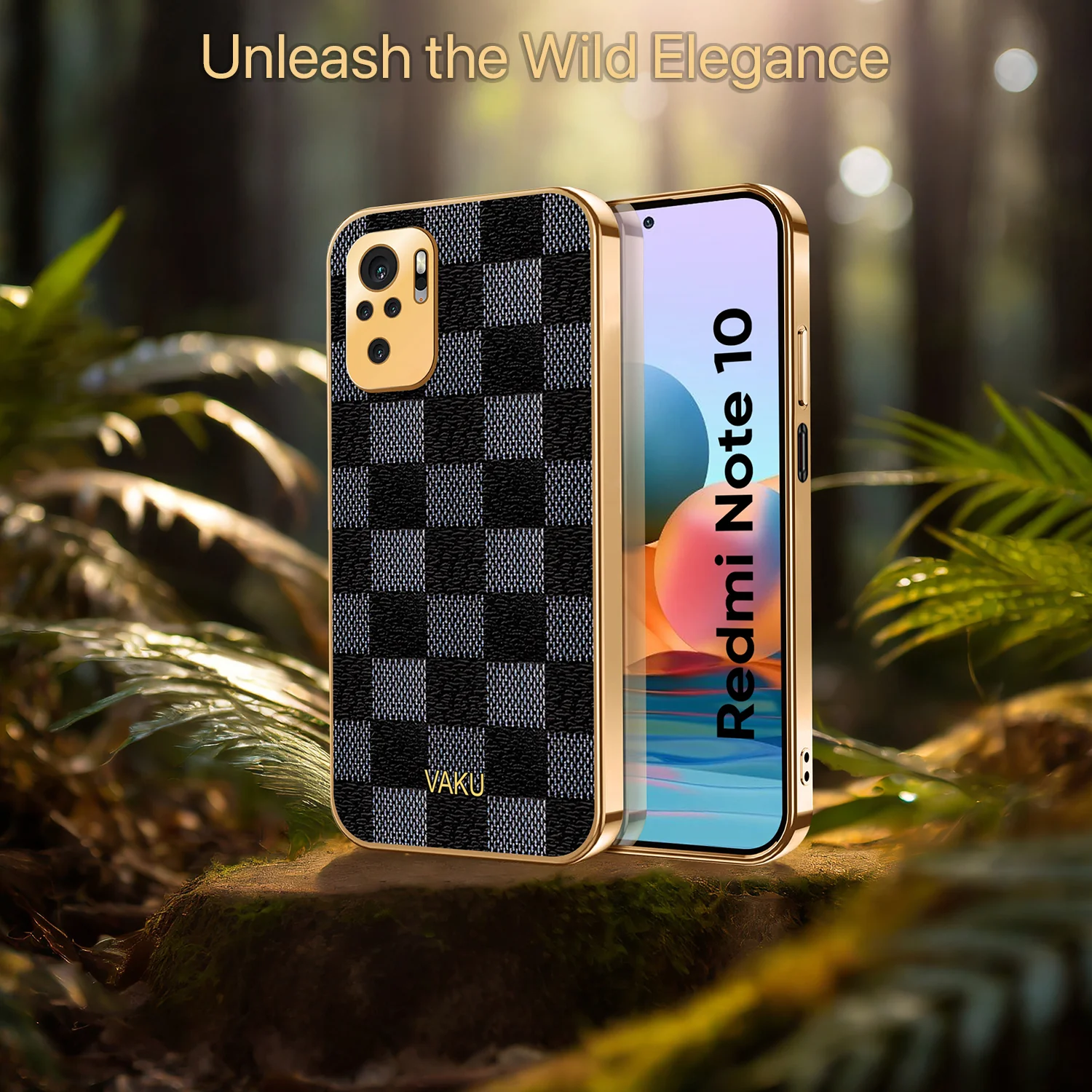 Vaku® Redmi Note 10 Cheron Series Leather Stitched Gold Electroplated Soft TPU Back Cover - Image 5