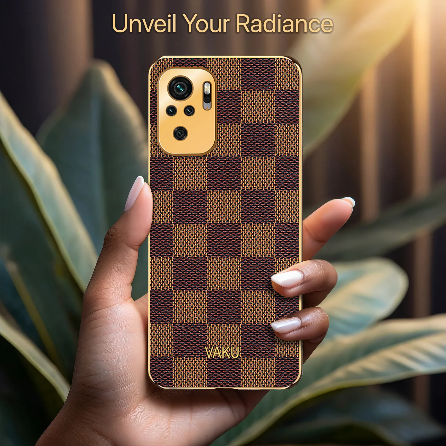 Vaku® Redmi Note 10 Cheron Series Leather Stitched Gold Electroplated Soft TPU Back Cover - Image 6