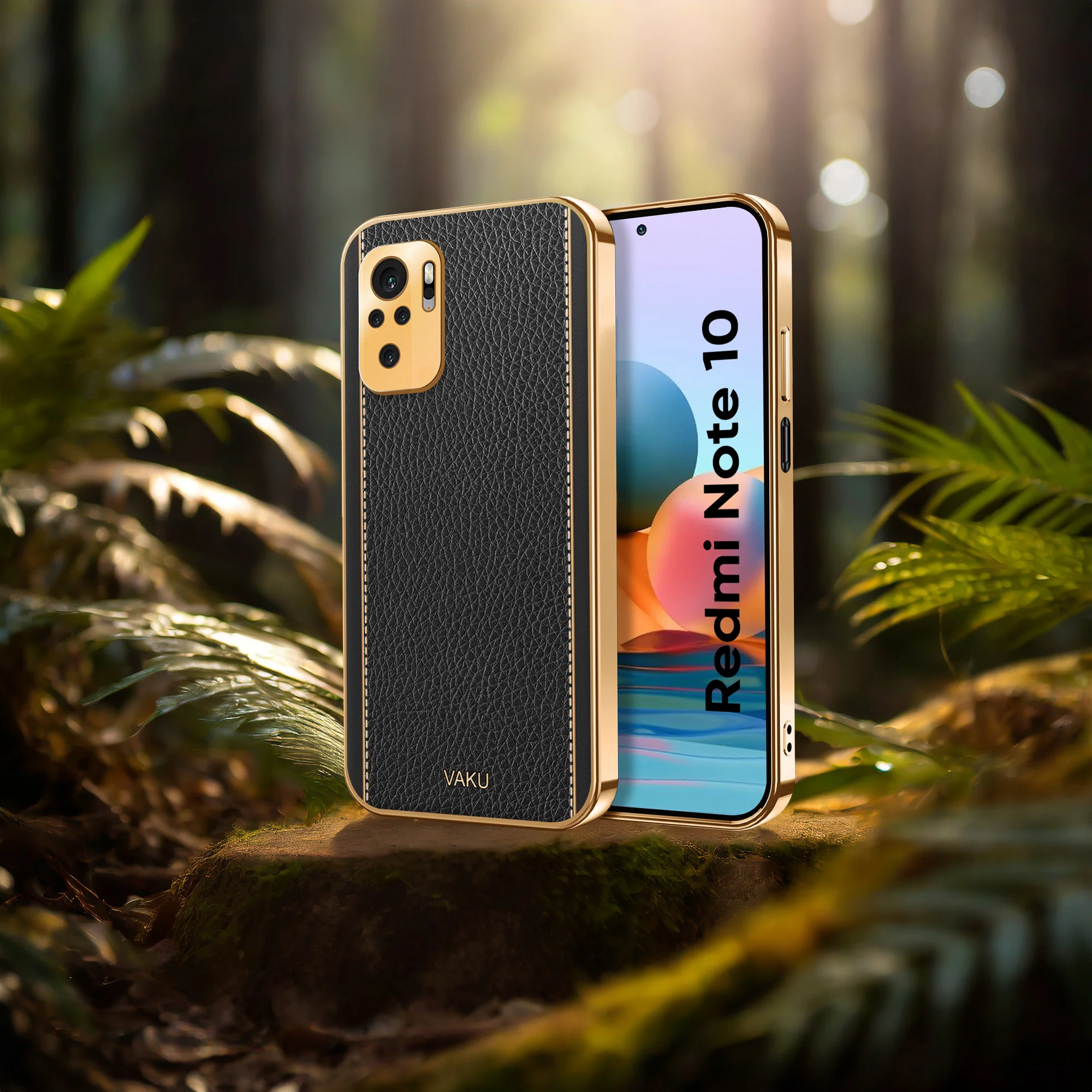 Vaku® Redmi Note 10 Luxemberg Series Leather Stitched Gold Electroplated Soft TPU Back Cover - Image 14