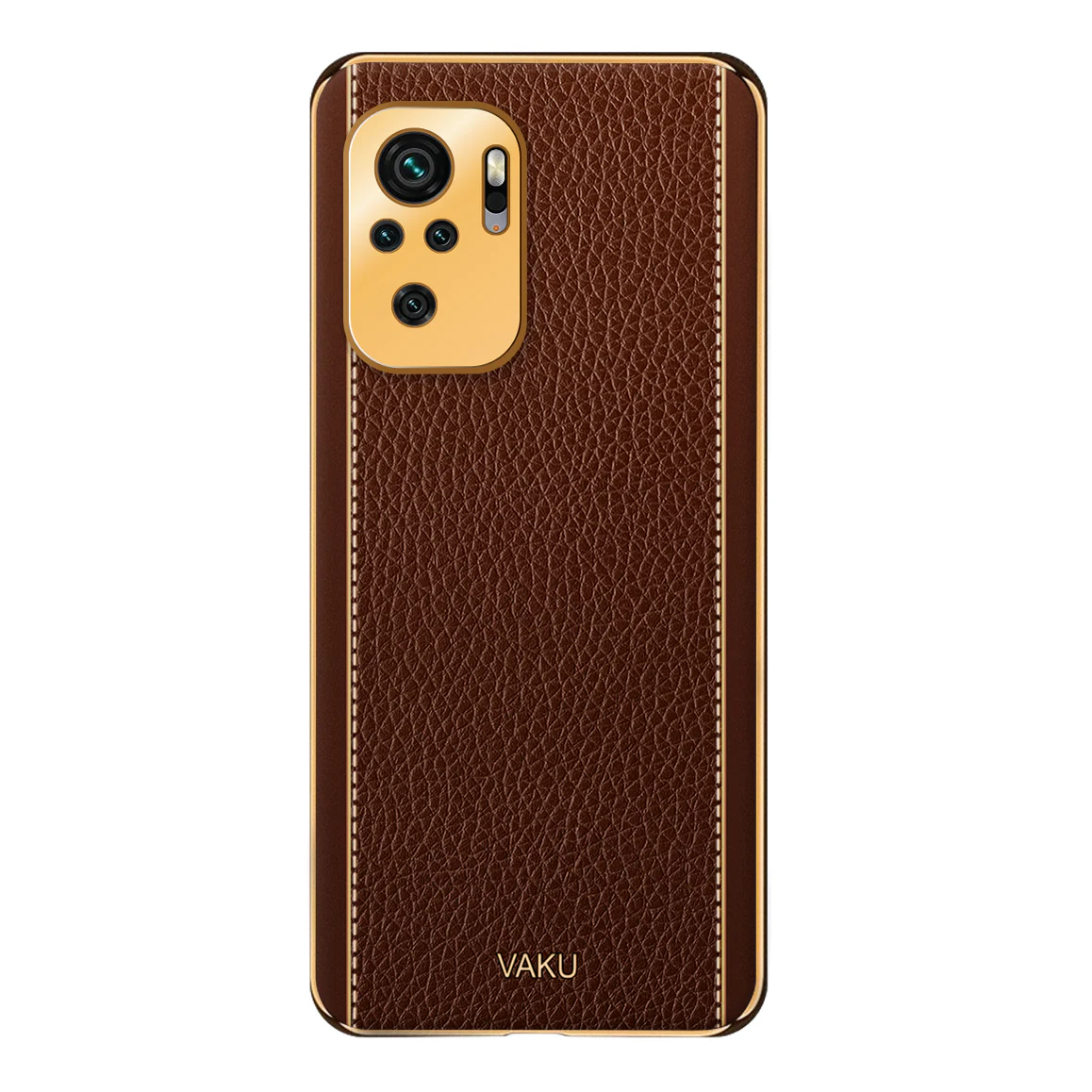 Vaku® Redmi Note 10 Luxemberg Series Leather Stitched Gold Electroplated Soft TPU Back Cover - Image 15
