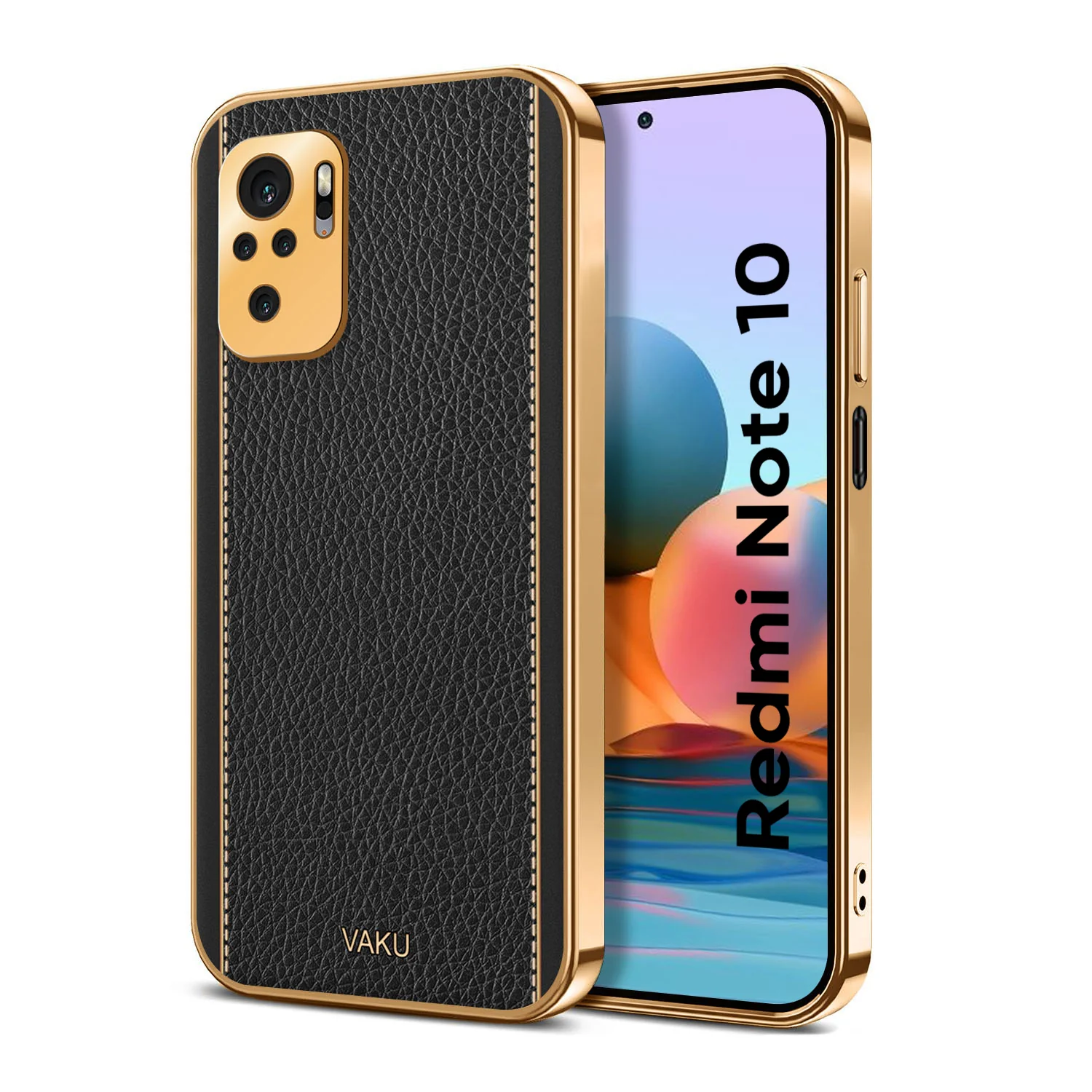 Vaku® Redmi Note 10 Luxemberg Series Leather Stitched Gold Electroplated Soft TPU Back Cover - Image 9