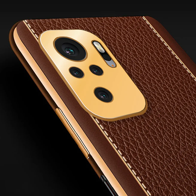 Vaku® Redmi Note 10S Luxemberg Series Leather Stitched Gold Electroplated Soft TPU Back Cover - Image 2