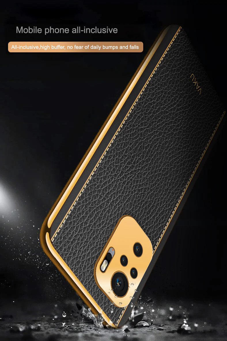Vaku® Redmi Note 10S Luxemberg Series Leather Stitched Gold Electroplated Soft TPU Back Cover - Image 6