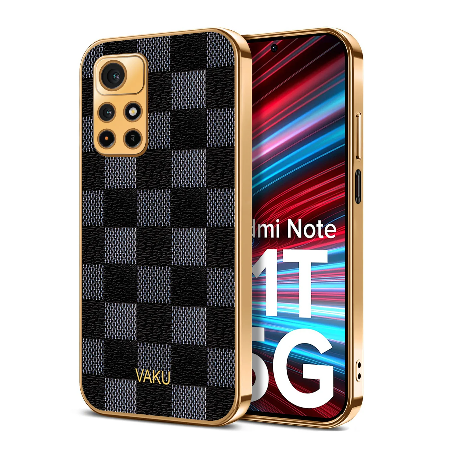 Vaku® Redmi Note 11T 5G Cheron Series Leather Stitched Gold Electroplated Soft TPU Back Cover - Image 2