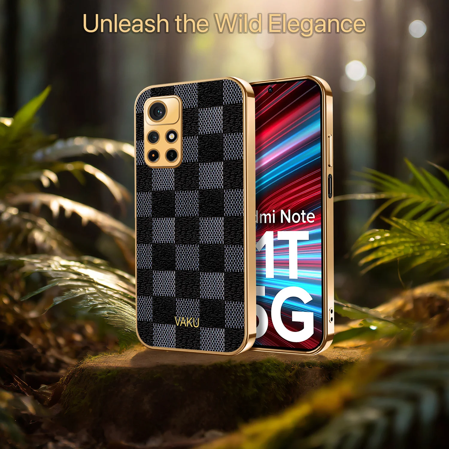 Vaku® Redmi Note 11T 5G Cheron Series Leather Stitched Gold Electroplated Soft TPU Back Cover - Image 6