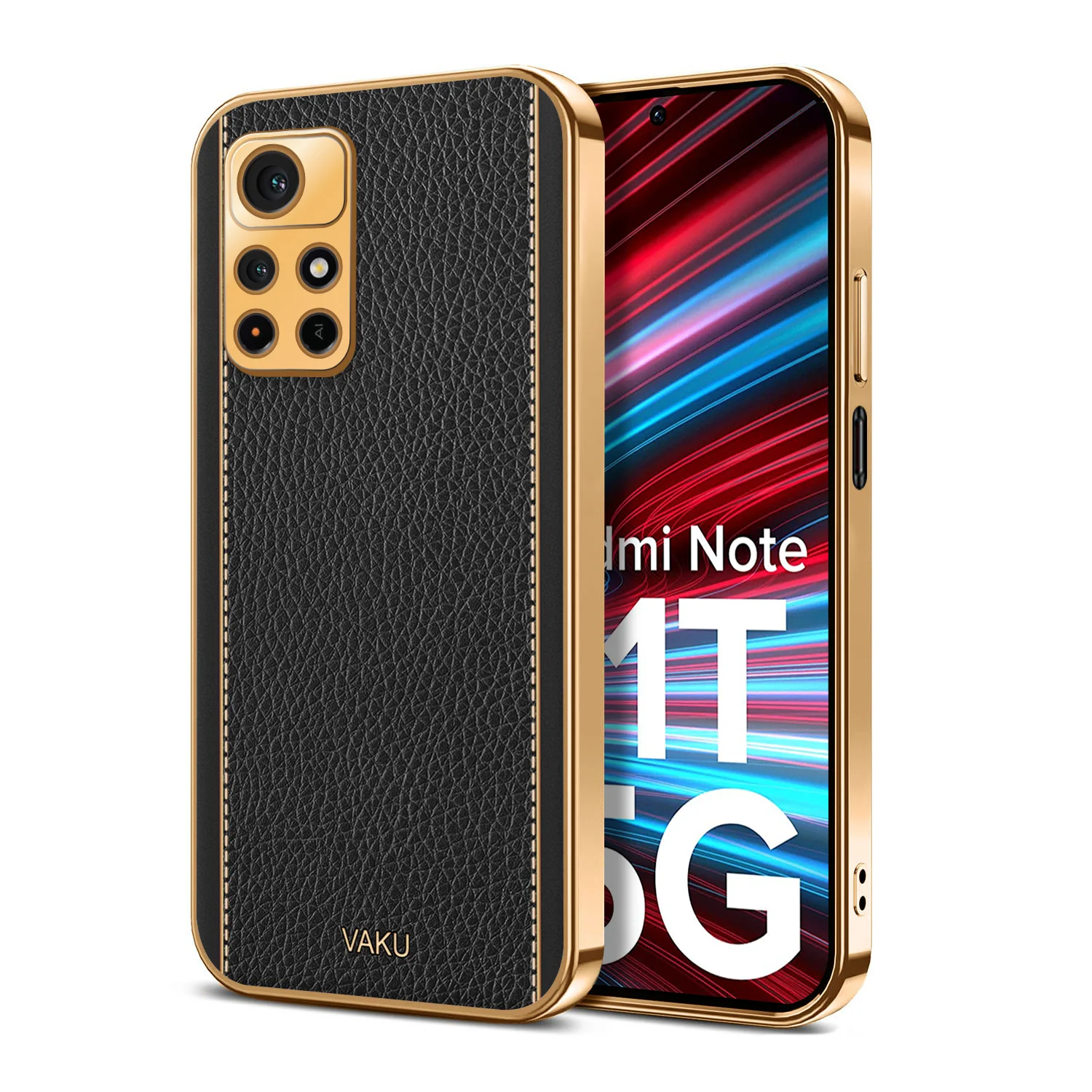 Vaku® Redmi Note 11T 5G Luxemberg Series Leather Stitched Gold Electroplated Soft TPU Back Cover - Image 11