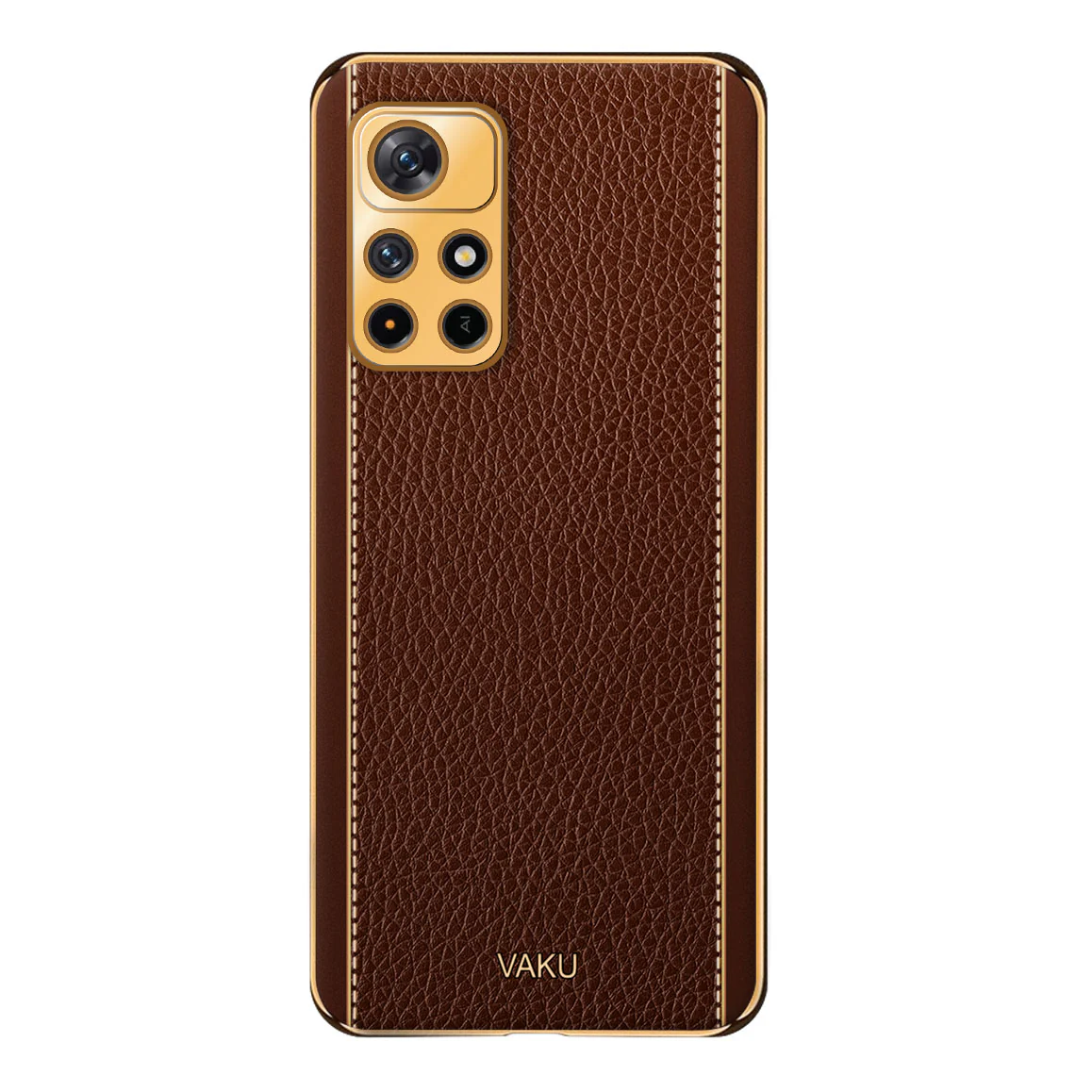 Vaku® Redmi Note 11T 5G Luxemberg Series Leather Stitched Gold Electroplated Soft TPU Back Cover - Image 14