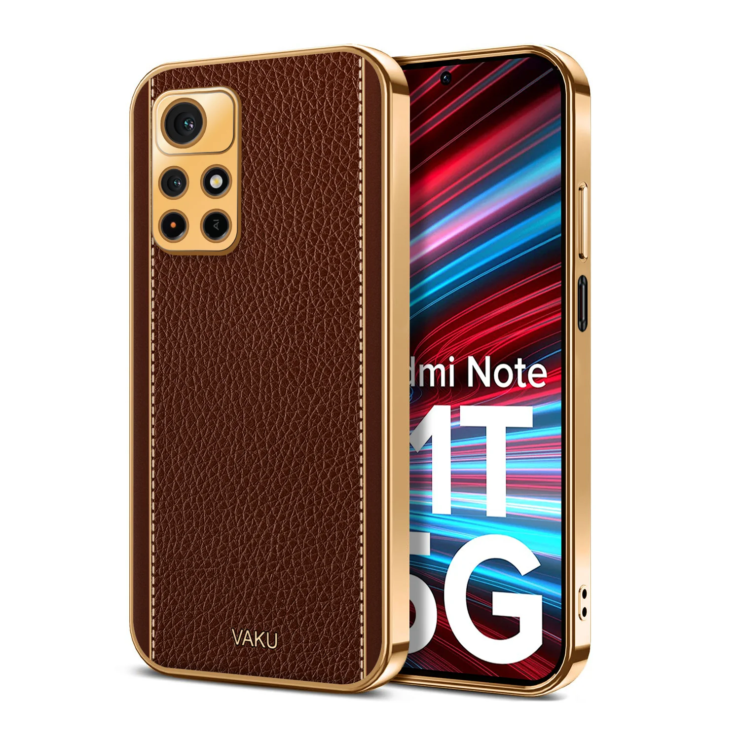 Vaku® Redmi Note 11T 5G Luxemberg Series Leather Stitched Gold Electroplated Soft TPU Back Cover - Image 5