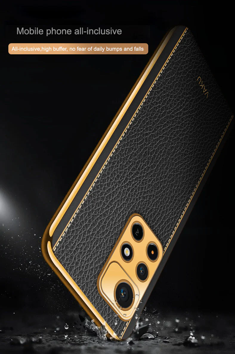 Vaku® Redmi Note 11T 5G Luxemberg Series Leather Stitched Gold Electroplated Soft TPU Back Cover - Image 6