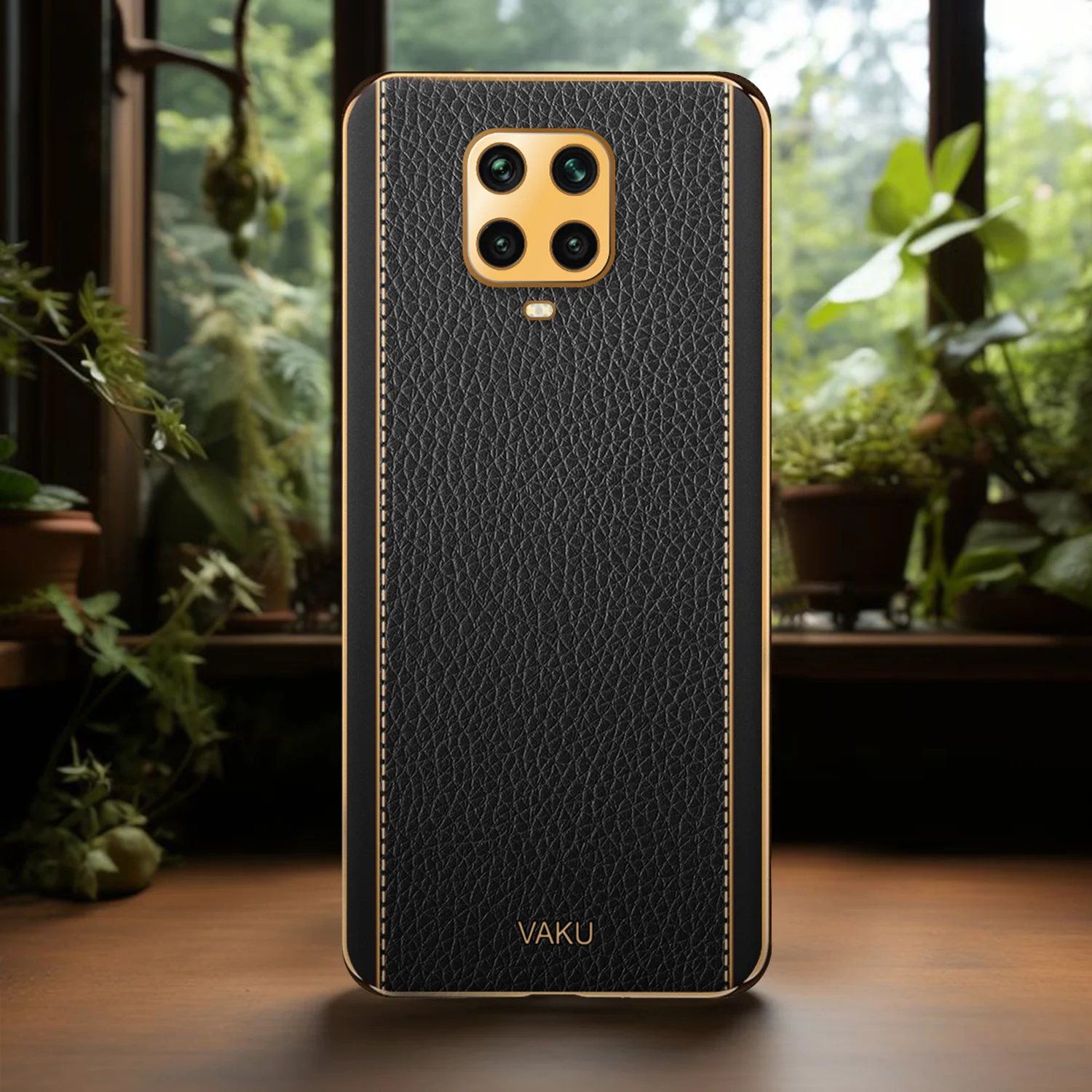 Vaku® Redmi Note 9 Pro Max Luxemberg Series Leather Stitched Gold Electroplated Soft TPU Back Cover - Image 11