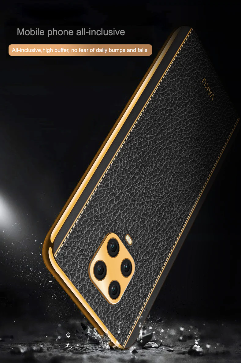 Vaku® Redmi Note 9 Pro Max Luxemberg Series Leather Stitched Gold Electroplated Soft TPU Back Cover - Image 12
