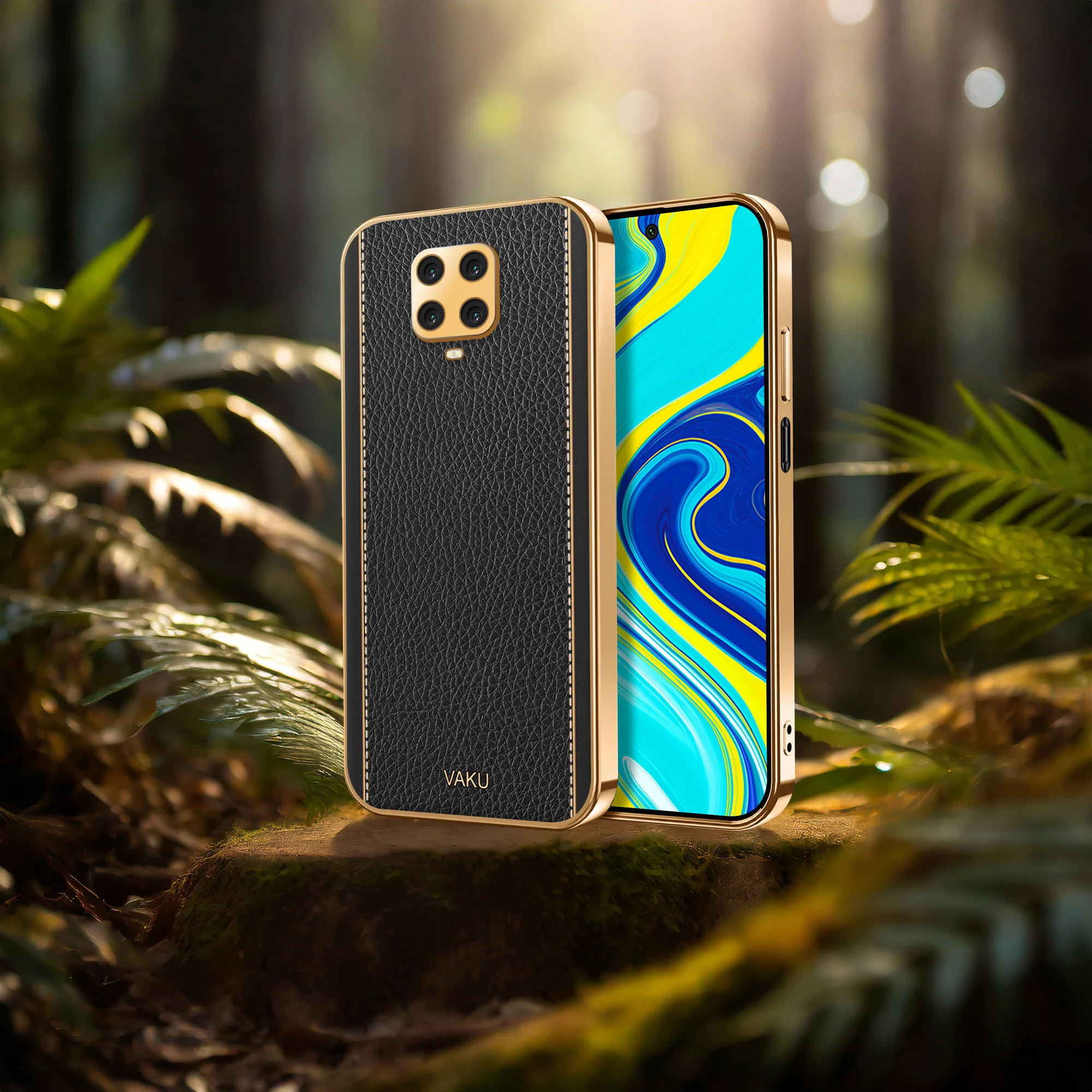 Vaku® Redmi Note 9 Pro Max Luxemberg Series Leather Stitched Gold Electroplated Soft TPU Back Cover - Image 14