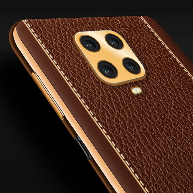 Vaku® Redmi Note 9 Pro Max Luxemberg Series Leather Stitched Gold Electroplated Soft TPU Back Cover - Image 2