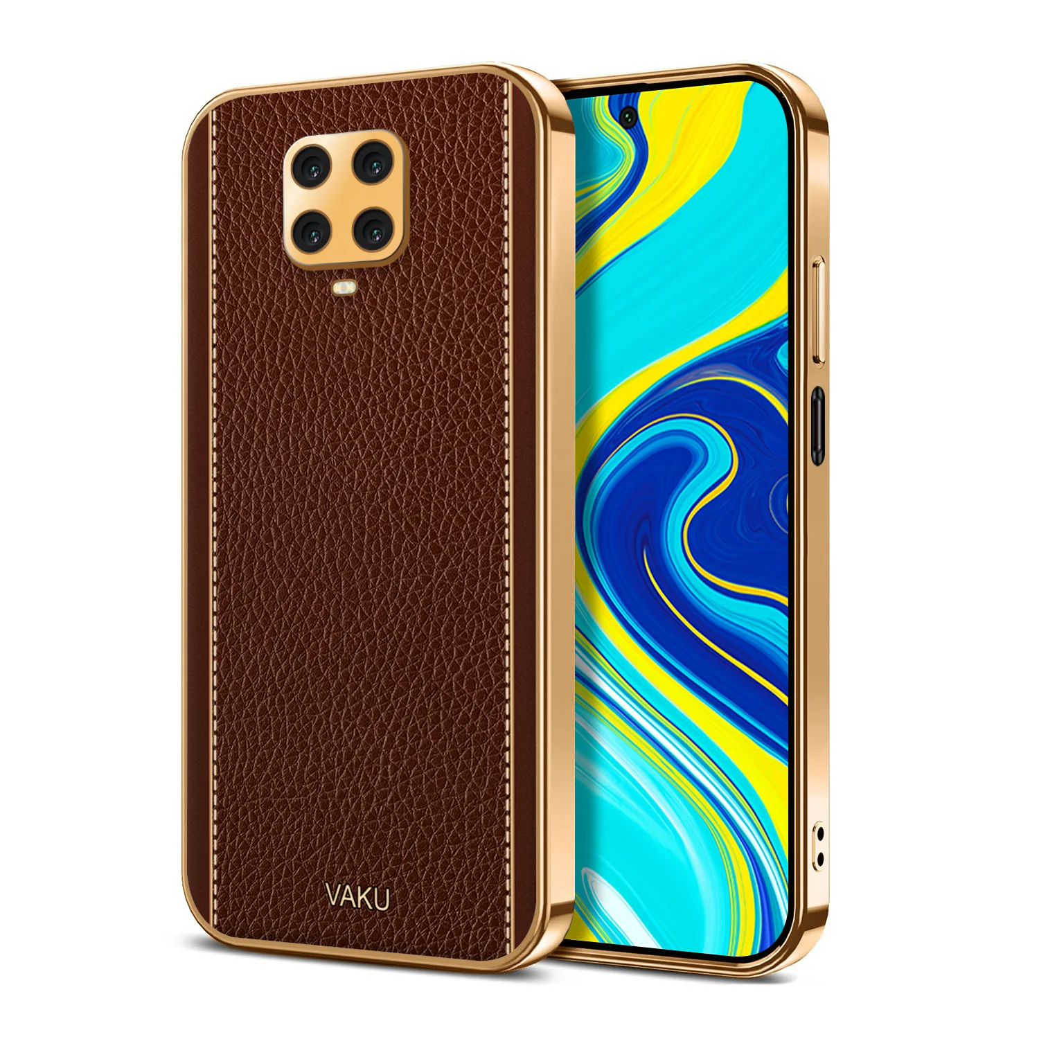 Vaku® Redmi Note 9 Pro Max Luxemberg Series Leather Stitched Gold Electroplated Soft TPU Back Cover - Image 5