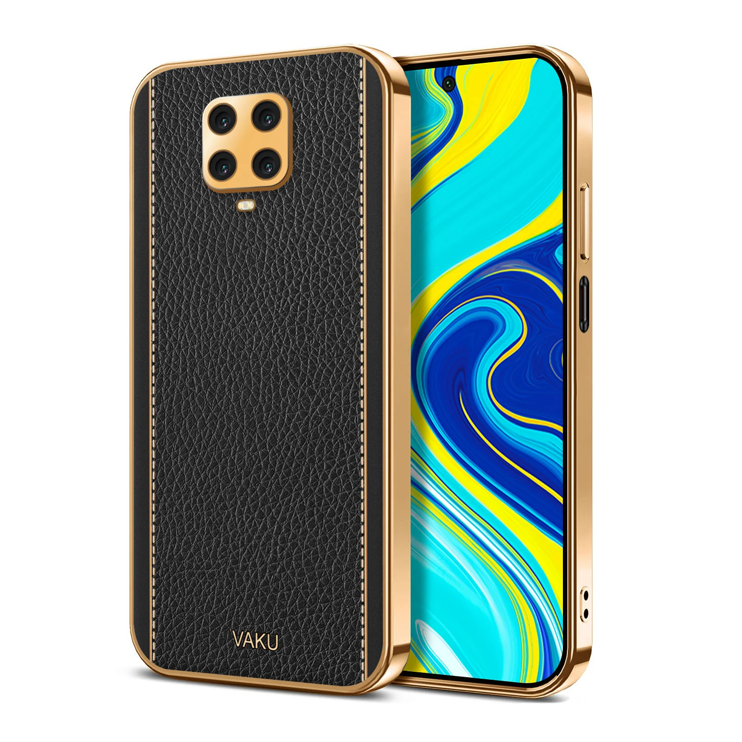 Vaku® Redmi Note 9 Pro Max Luxemberg Series Leather Stitched Gold Electroplated Soft TPU Back Cover - Image 8
