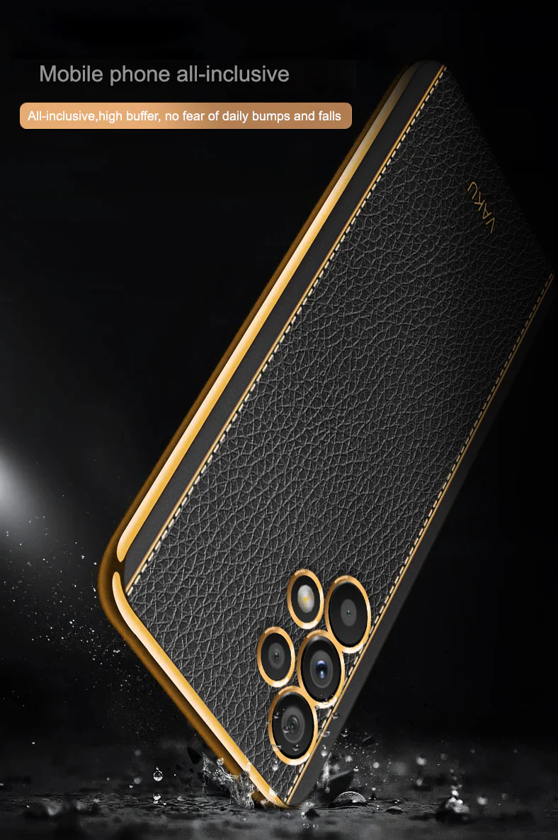 Vaku® Samsung Galaxy A13 Luxemberg Leather Stitched Gold Electroplated Soft TPU Back Cover - Image 11