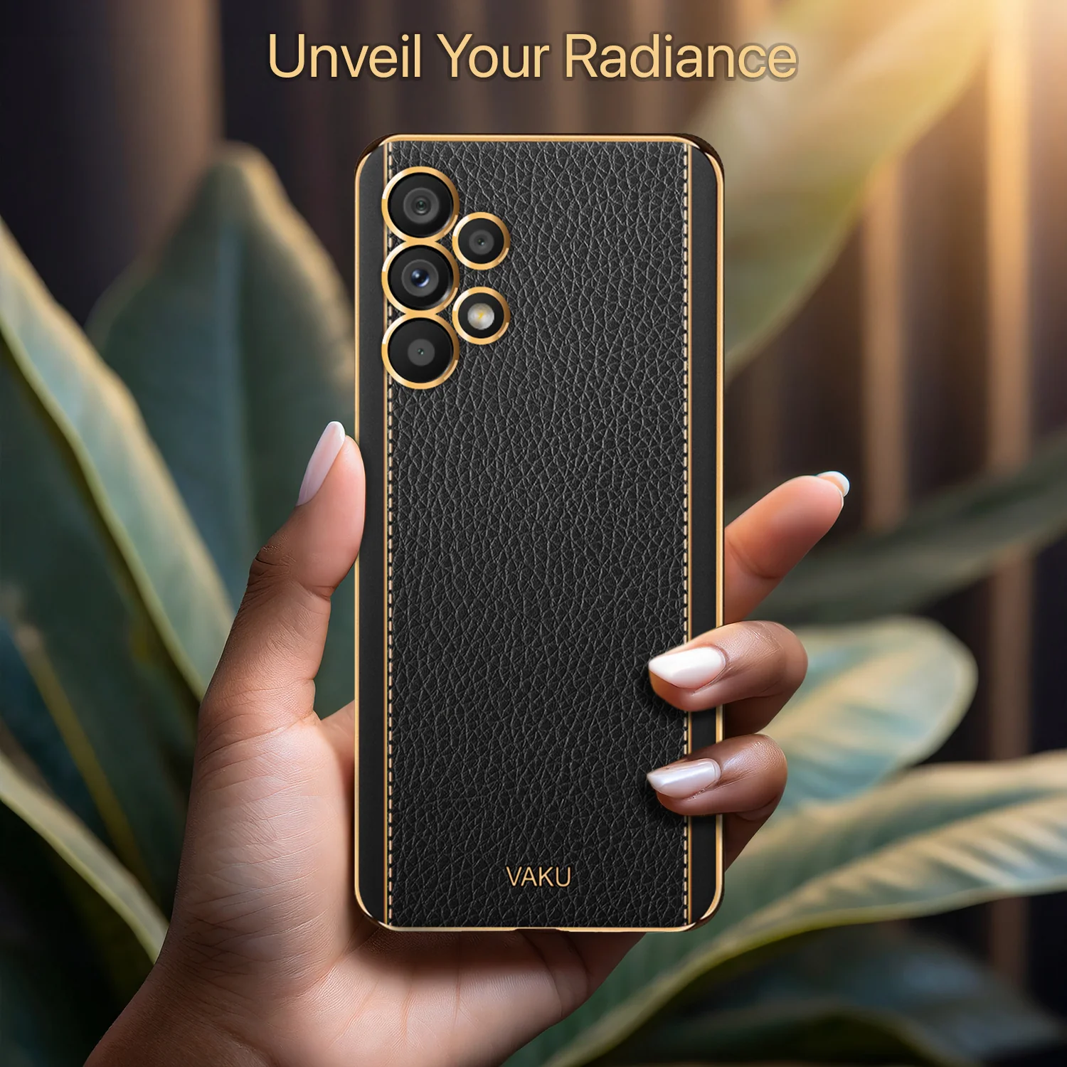 Vaku® Samsung Galaxy A13 Luxemberg Leather Stitched Gold Electroplated Soft TPU Back Cover - Image 13
