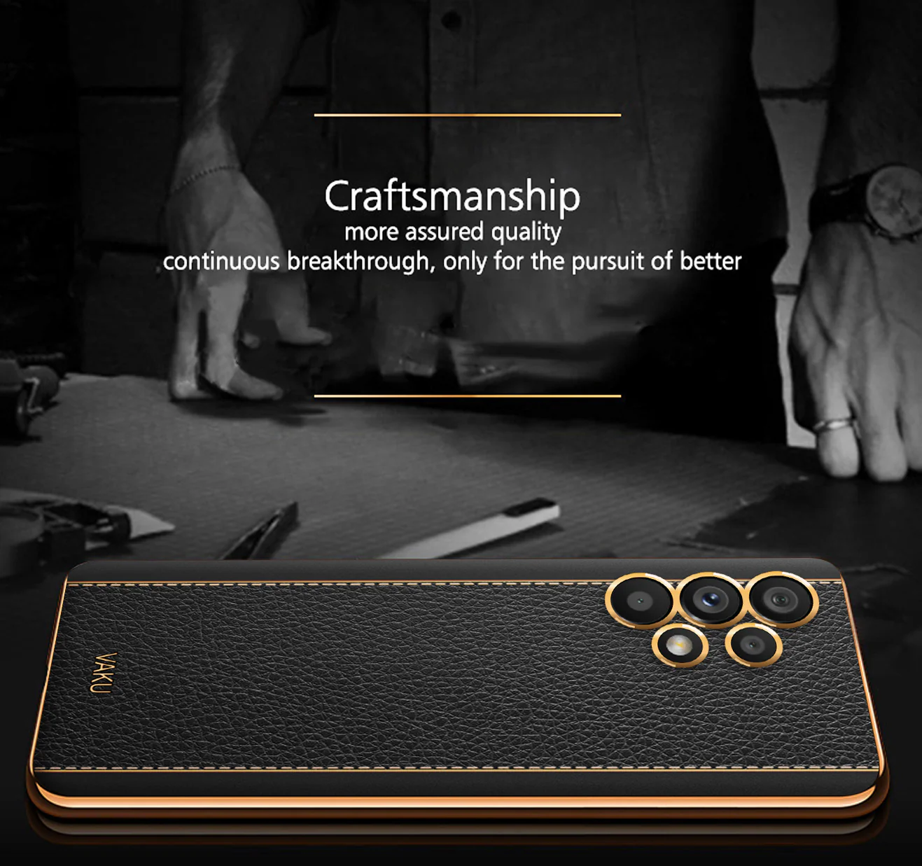 Vaku® Samsung Galaxy A13 Luxemberg Leather Stitched Gold Electroplated Soft TPU Back Cover - Image 5