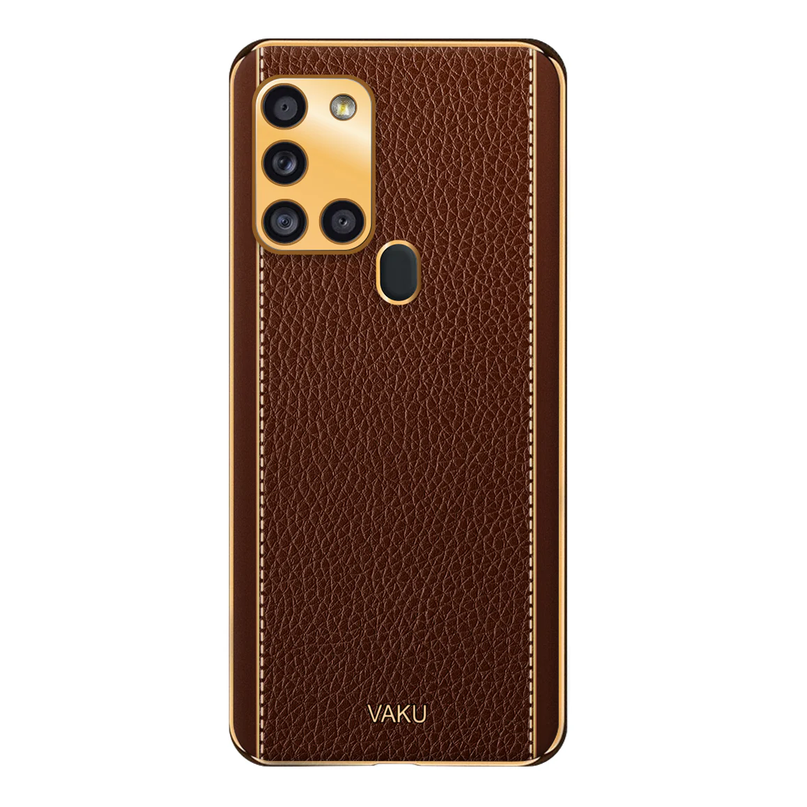Vaku® Samsung Galaxy A21s Luxemberg Leather Stitched Gold Electroplated Soft TPU Back Cover - Image 15