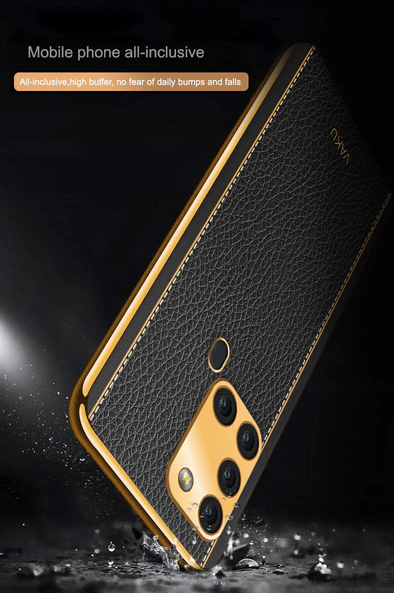 Vaku® Samsung Galaxy A21s Luxemberg Leather Stitched Gold Electroplated Soft TPU Back Cover - Image 7