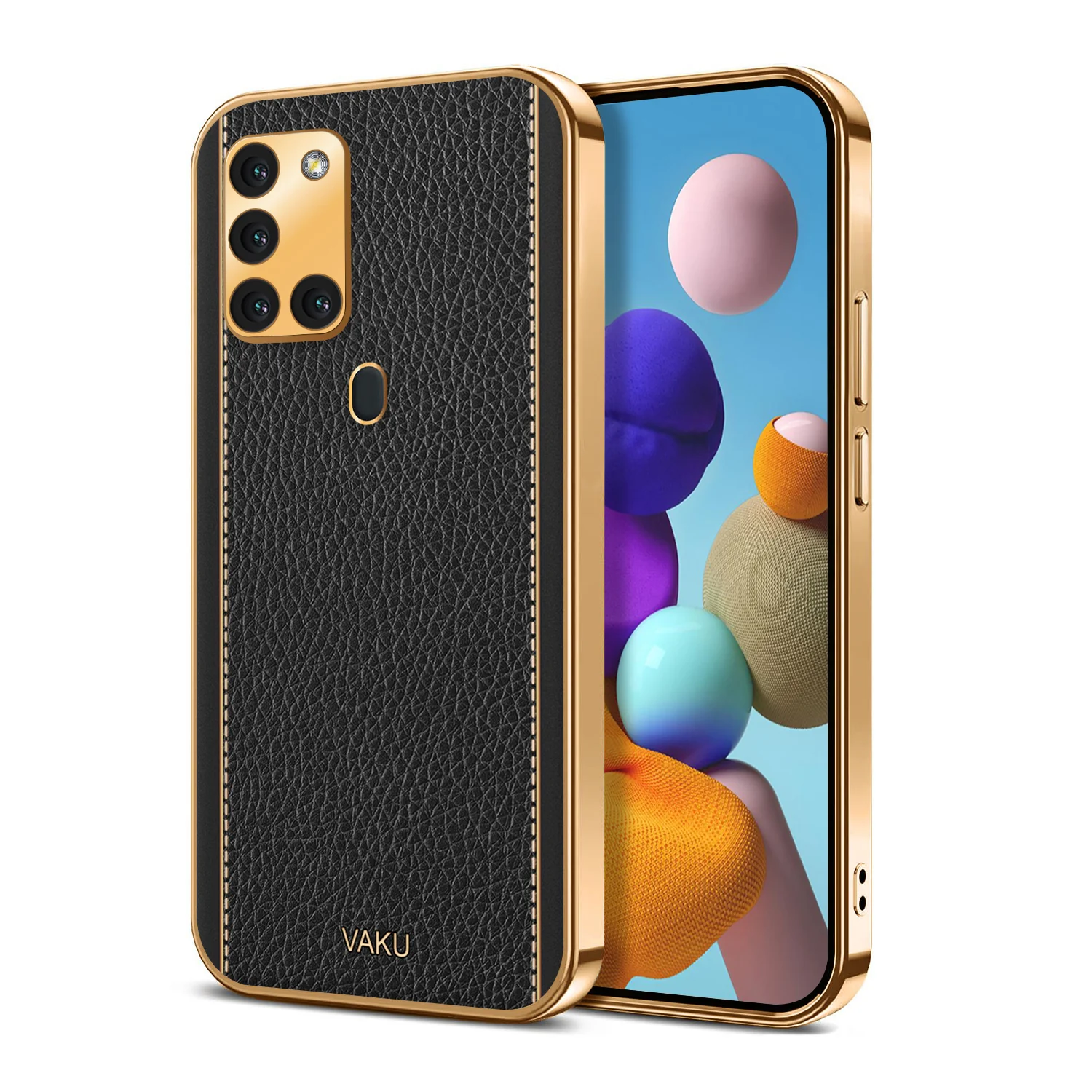 Vaku® Samsung Galaxy A21s Luxemberg Leather Stitched Gold Electroplated Soft TPU Back Cover - Image 8