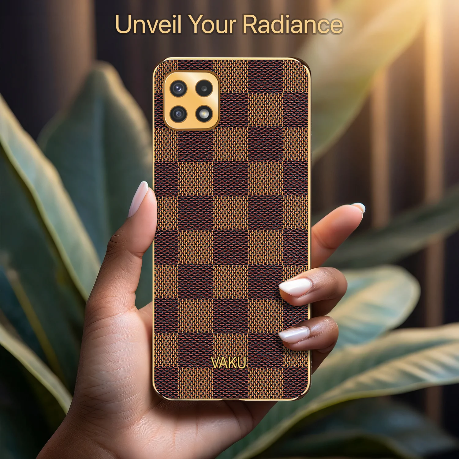 Vaku® Samsung Galaxy A22 5G Cheron Leather Electroplated Soft TPU Back Cover - Image 4