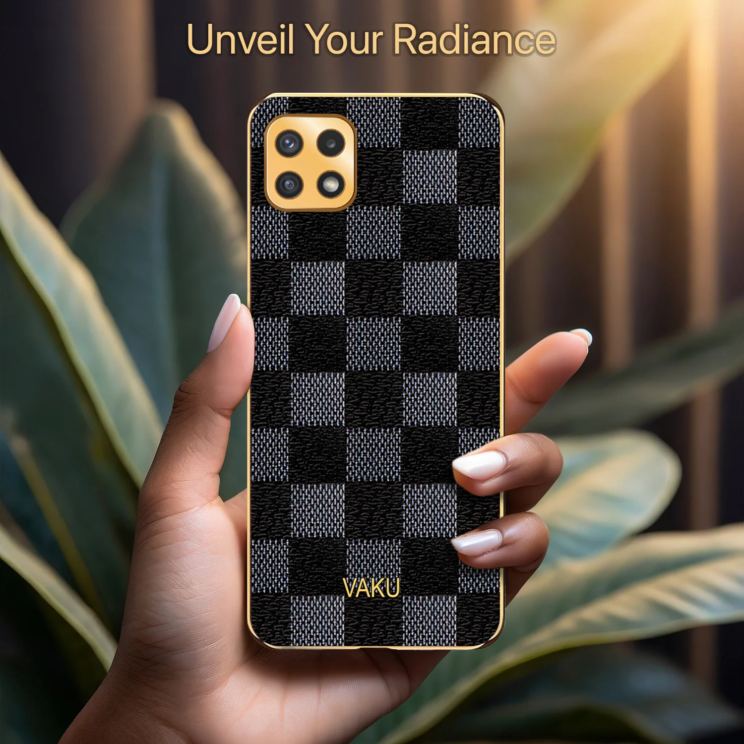 Vaku® Samsung Galaxy A22 5G Cheron Leather Electroplated Soft TPU Back Cover - Image 7