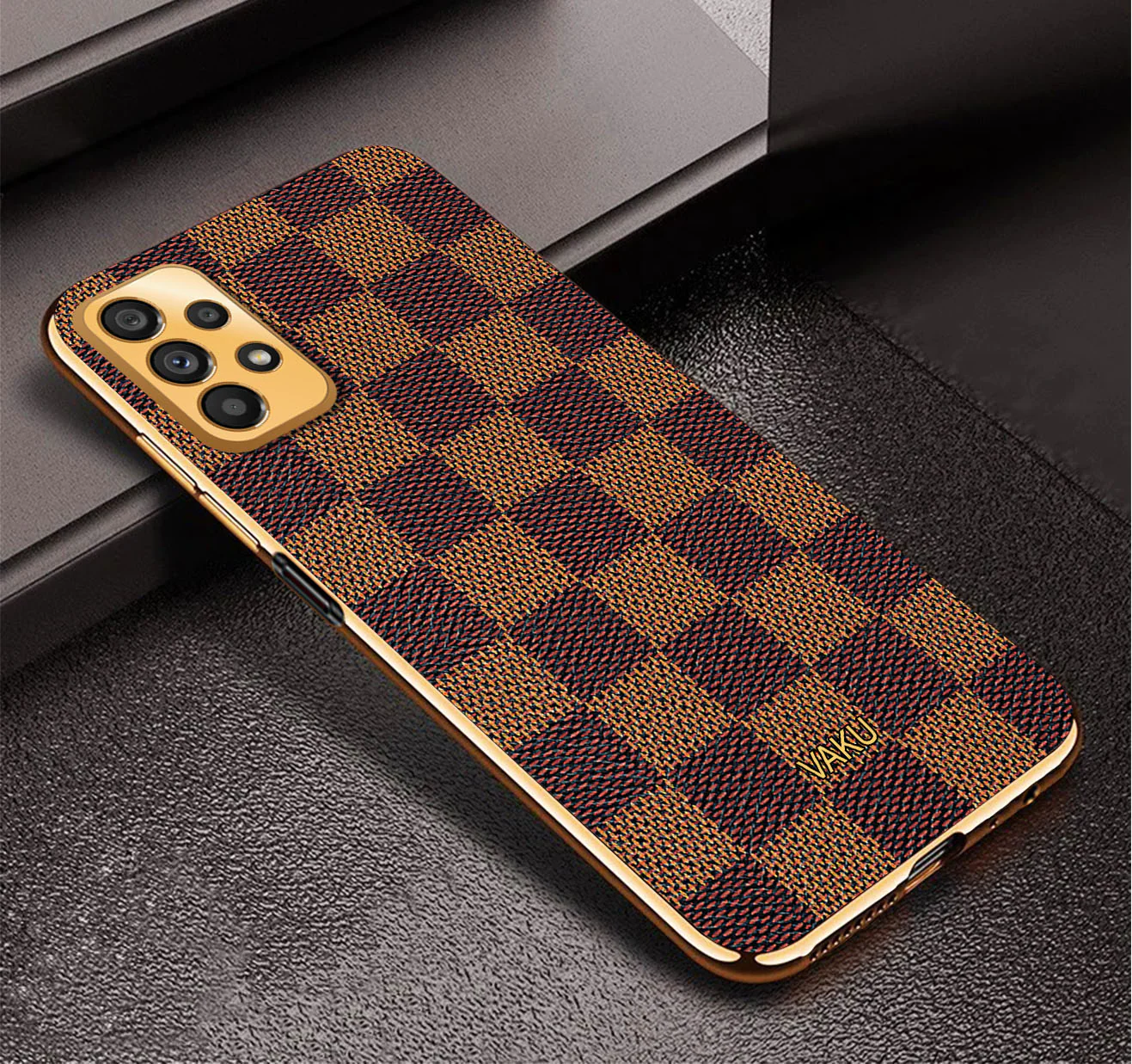 Vaku® Samsung Galaxy A23 Cheron Series Leather Stitched Gold Electroplated Soft TPU Back Cover - Image 3