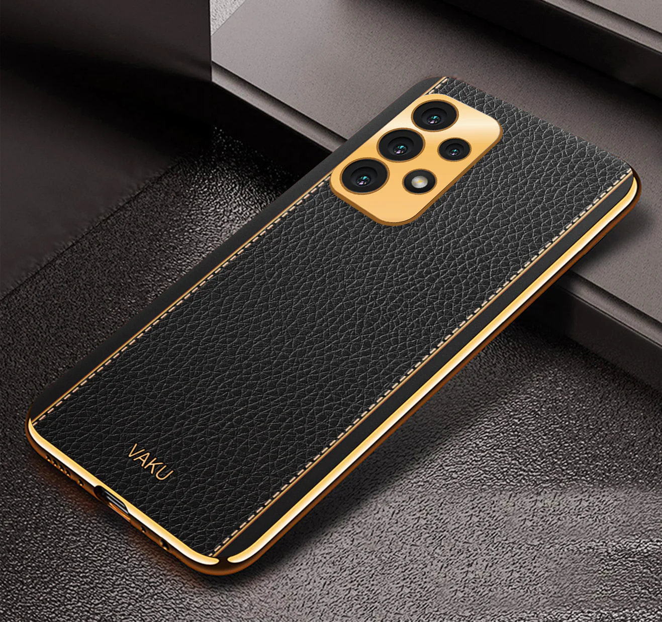 Vaku® Samsung Galaxy A23 Luxemberg Series Leather Stitched Gold Electroplated Soft TPU Back Cover - Image 10